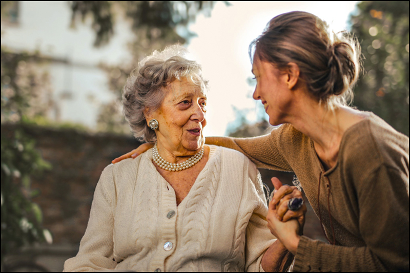 Retired woman with daughter.