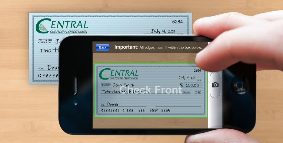 screenshot of mobile deposit interface