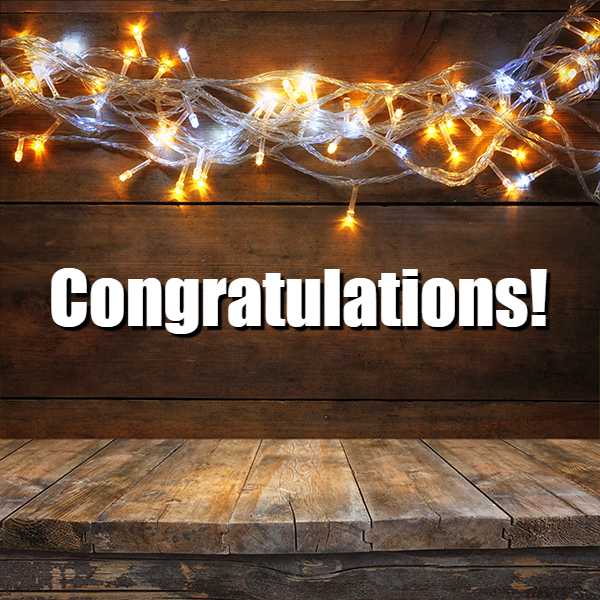 Image of twinkle lights with congratulations text. 