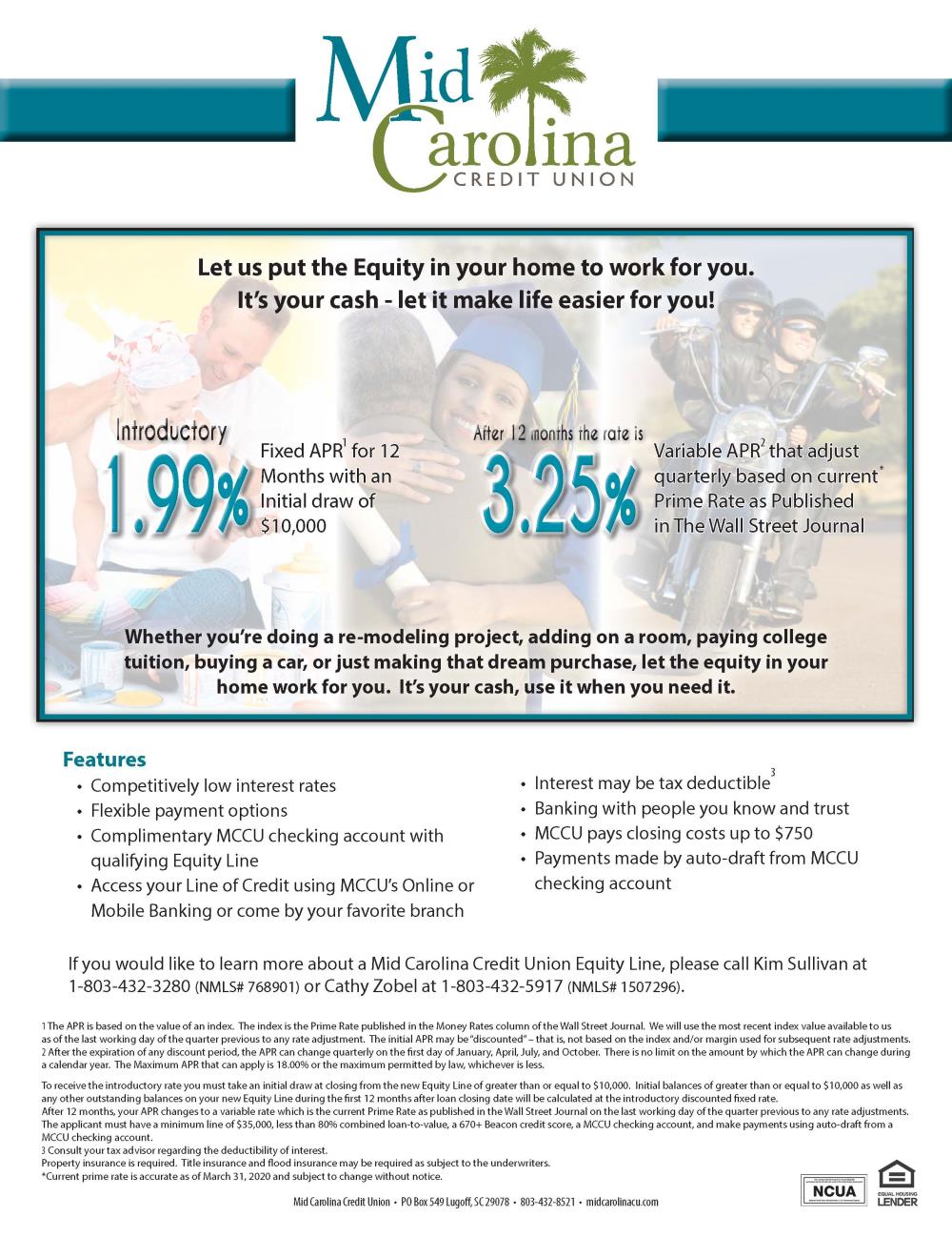 Home Equity Intro 1.99% APR Variable rate 3.25% APR