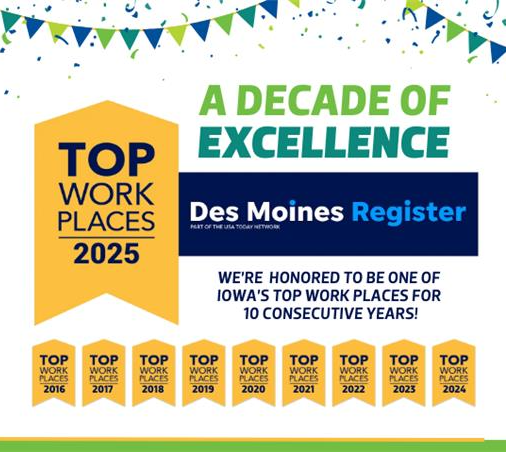 C1st is an Iowa Top Workplace for 10 years in a row!