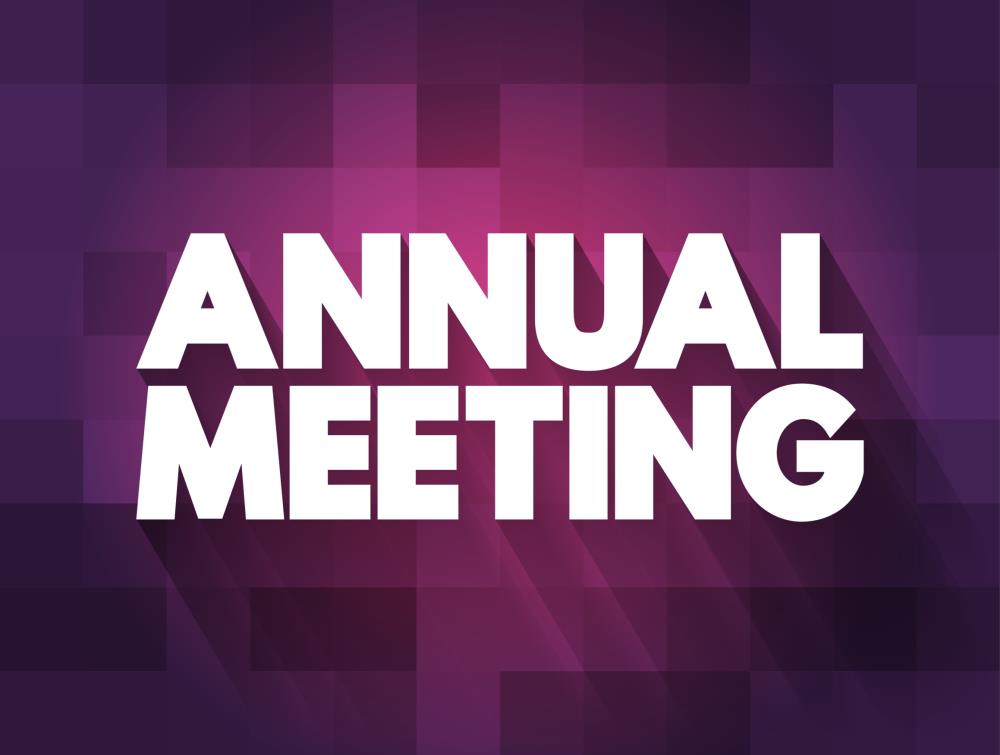 Annual Meeting in all caps on a purple background