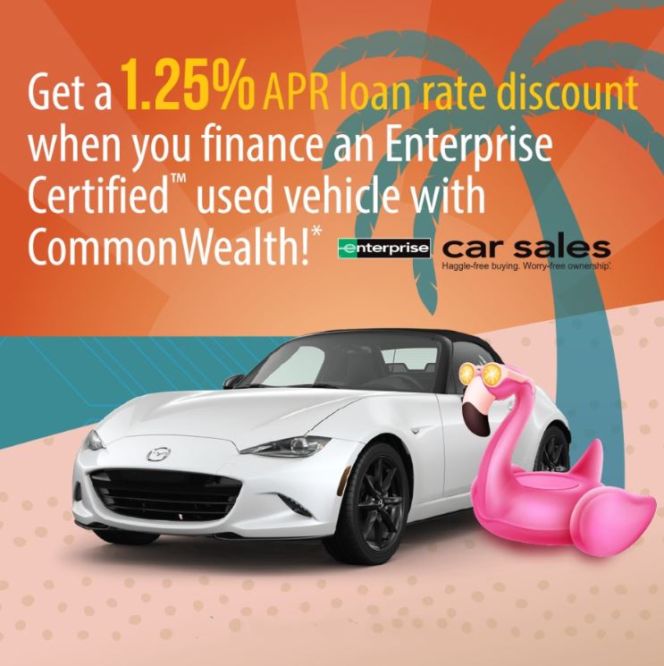 Get a 1.25% APR loan rate discount when you finance an Enterprise Certified used vehicle with Common