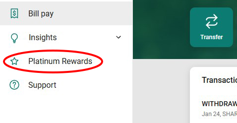 HOPE Visa Platinum Rewards Card Redemption Site Feature in Digital Banking Menu