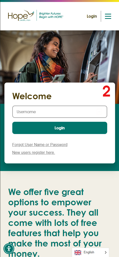 HOPE's New Website User Interface Computer Screen Digital Banking Login Guide Step 2