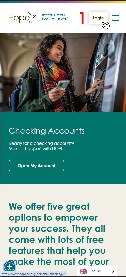 HOPE's New Website User Interface Computer Screen Digital Banking Login Guide Step 1