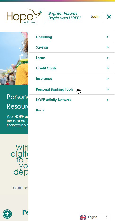 HOPE Website Screenshot Showing Mobile Screen Navigation to Online Loan Payments - Step 2