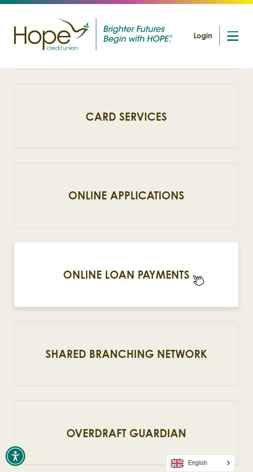 HOPE Website Screenshot Showing Mobile Screen Navigation to Online Loan Payments - Step 3