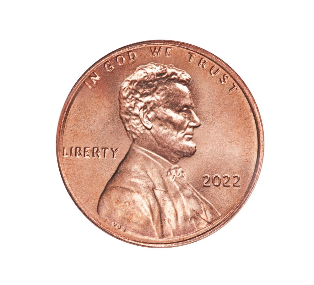 Penny on white background