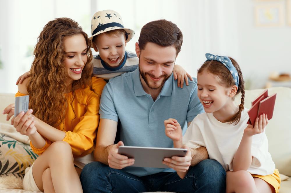 Family looking at tablet